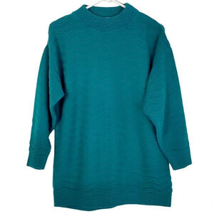 Vintage 90s Grannycore Oversized Mockneck Sweater Tunic Womens Size Medium Teal